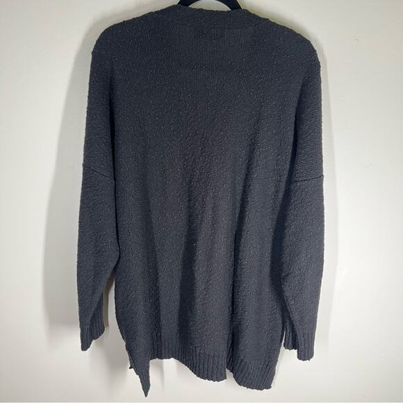 Eskandar OS Oversized  Textured  Long Sleeve Linen Cotton Cardigan Sweater Black - Picture 7 of 12